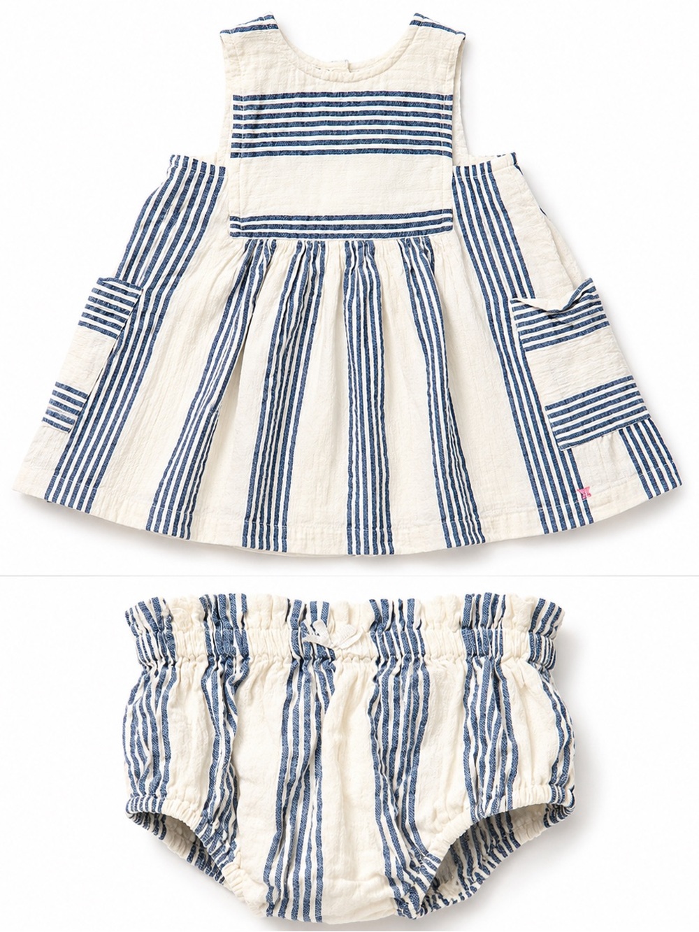 Baby Girl Striped Dress & Bloomers Set 3-6M Blue White Cottagecore